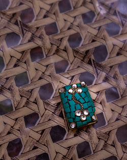 Designer Tibetan style metal rectangle buttons with cut work embellishments-Green