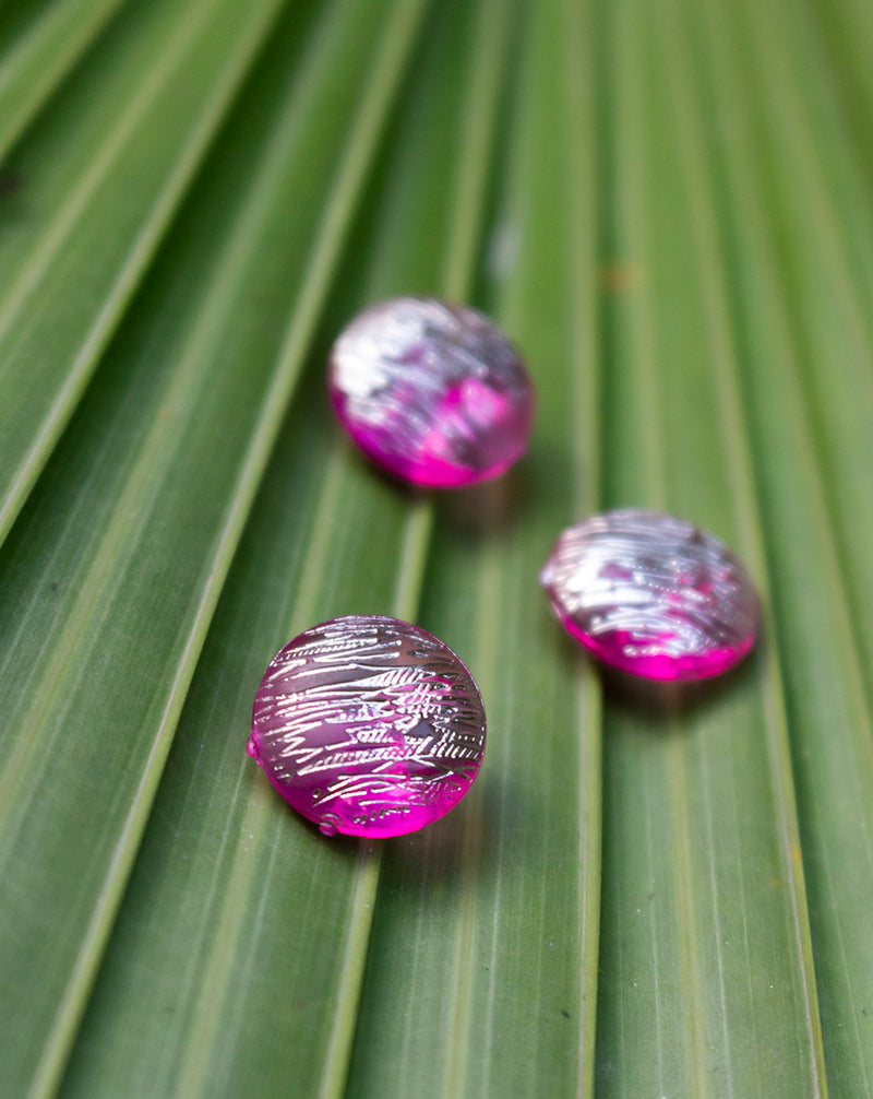 Silver shine resin buttons-Pink