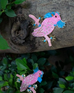 Handmade Embellished Bird Patch-Pink