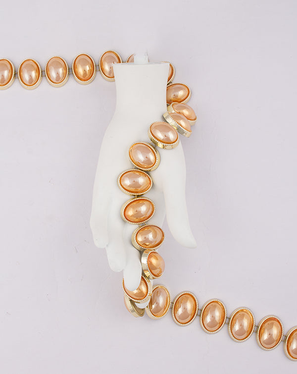 Water Gold Plated Oval Peach Big Stones Plastic base Chain