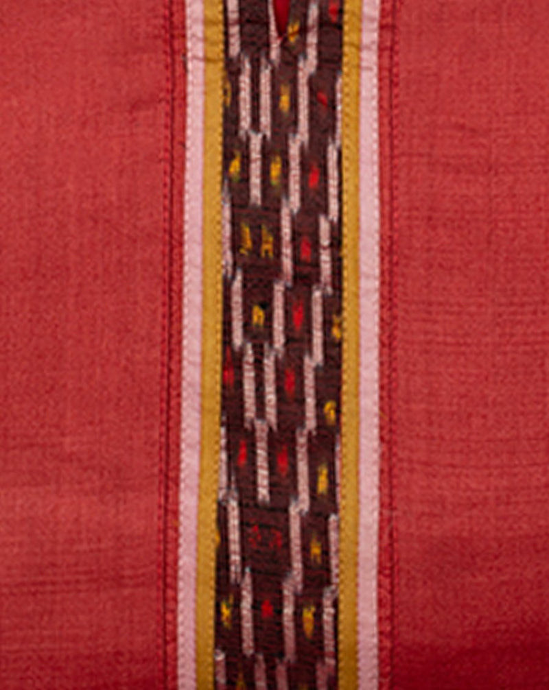 Semi Stitched Original Silk Mark Kurta with Ikkat Yoke and Ikkat Dupatta-Maroon