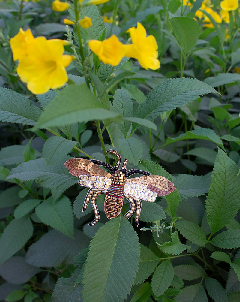 Handmade embroidery patch in golden bee design