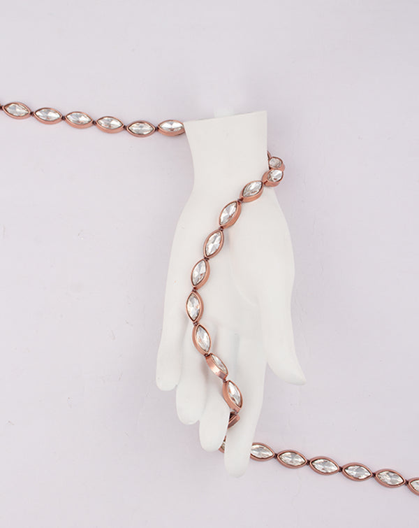 Copper Plated Leaf shaped White stones Plastic base Chain