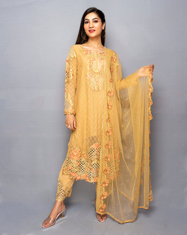 Golden Pakistani style Organza suit set