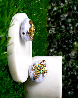 Off white Designer metal and kundan embellished button