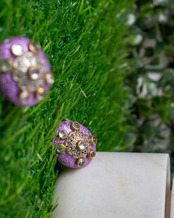 Purple Designer kundan insert and metal embellished button