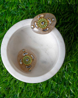 Creamy beige Round Designer metal embellished button