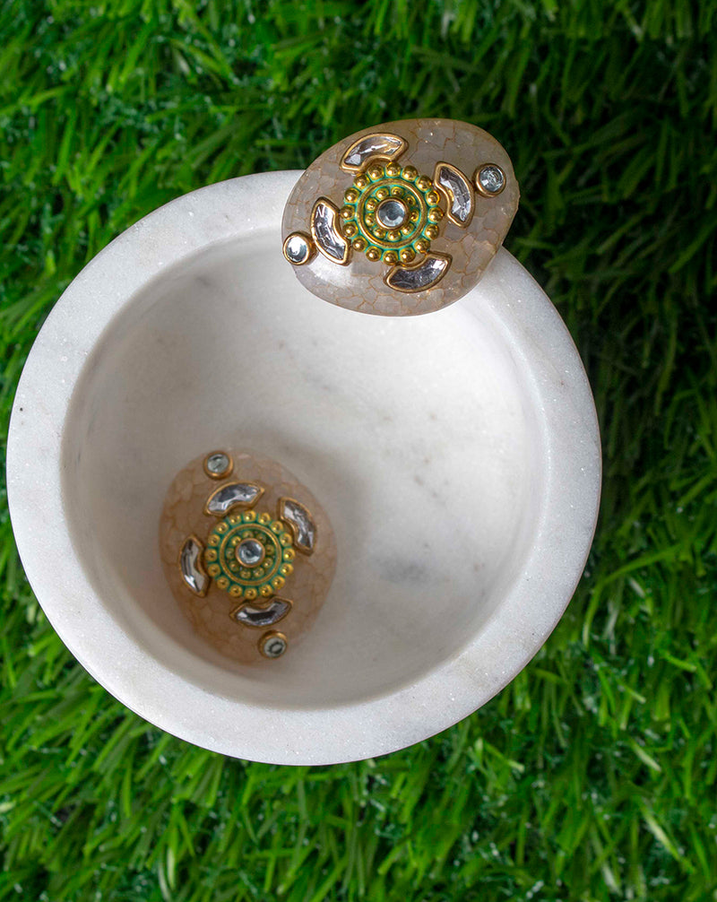 Creamy beige Round Designer metal embellished button