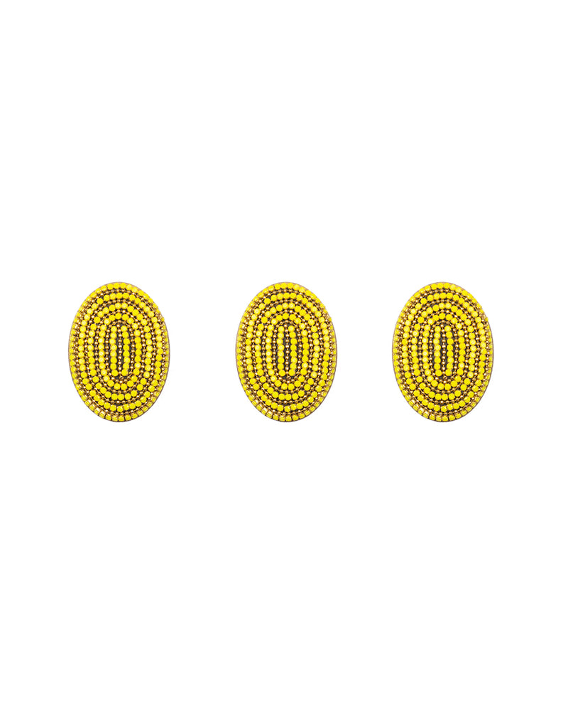 Designer oval metal buttons with rhinestones-Yellow