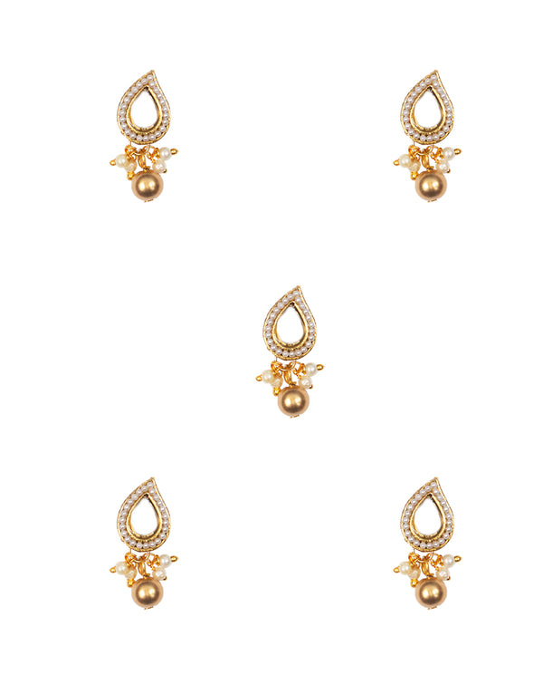 Paisley shaped pearl and bead button-Golden