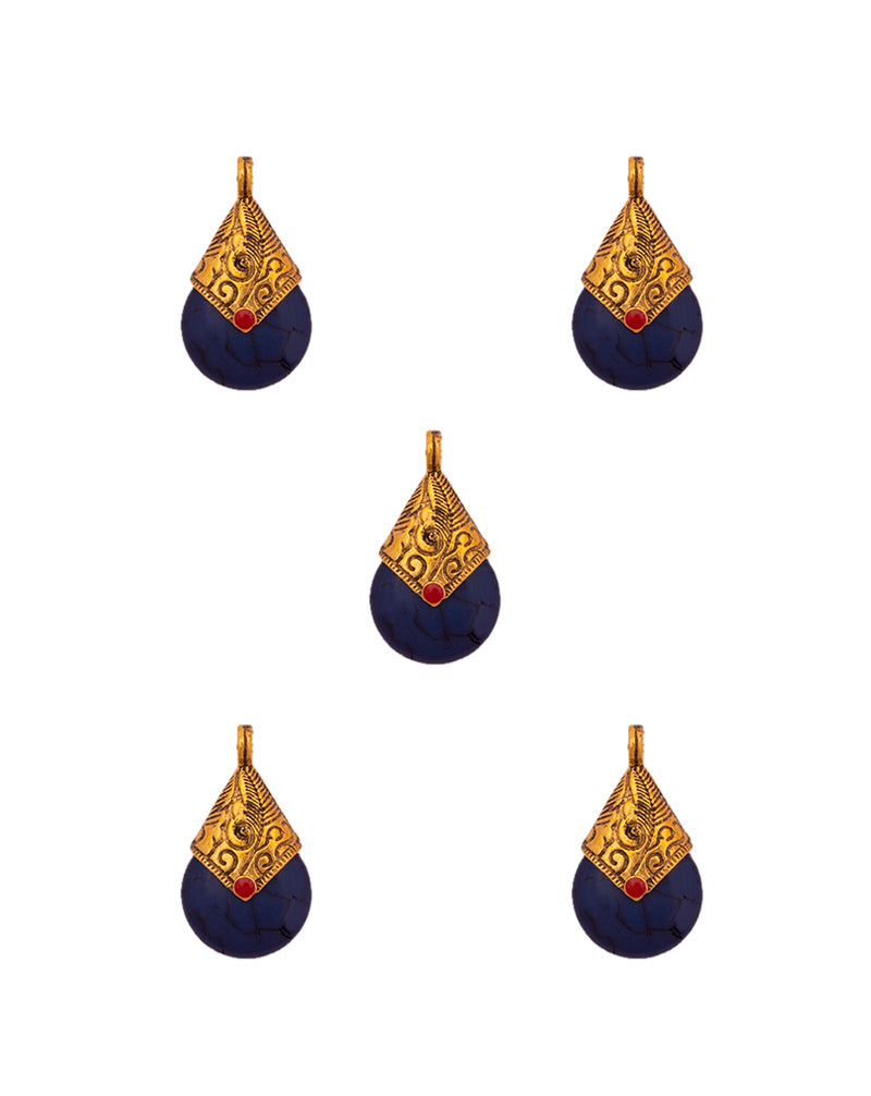 Navy Blue Designer metal button in resin with carved metal head and stone work in small size