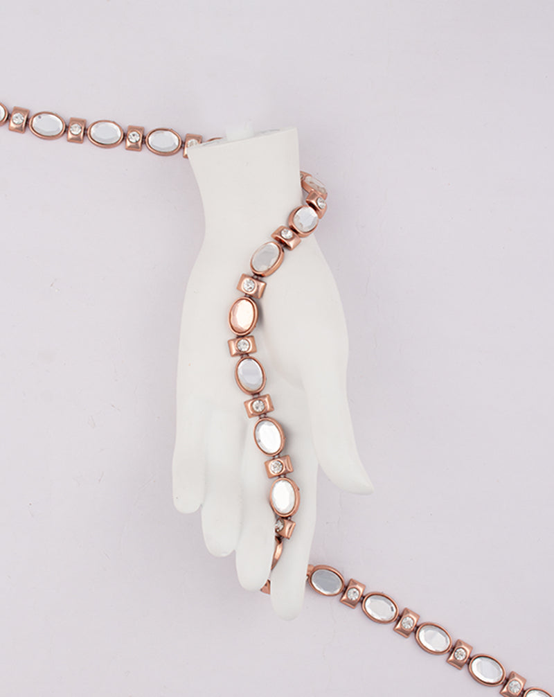 Copper Plated Oval White Small with White Stones Plastic base Chain