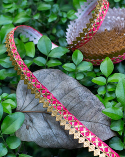 Golden Gota Adjoining Embroidery Lace-Red