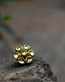 Designer kundan button in floral shape-Silver