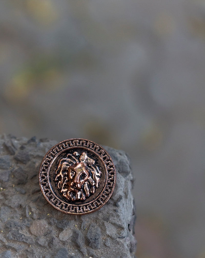Designer Unisex metal buttons in royal lion design-Copper