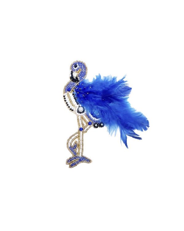 Handmade embroidery patch Flamingo Feather Bird-Blue