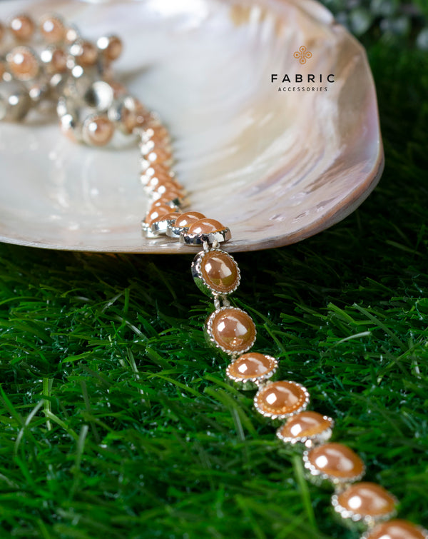 Water Gold Plated with Small Round Peach Stones Plastic Base Chain