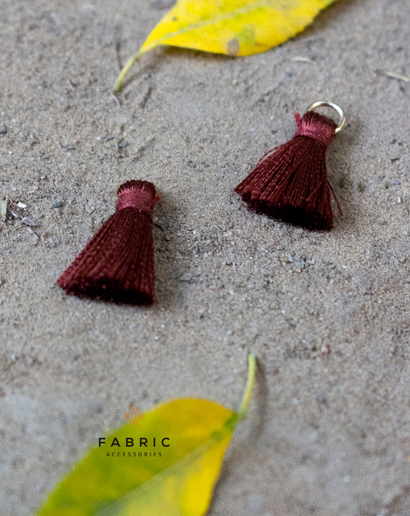 Handmade small thread tassel with rings tassel/ latkan-Brown