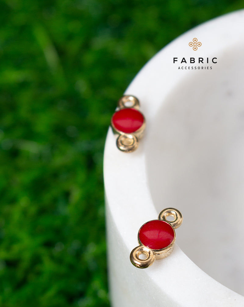 Plastic enamel fill kundan both side connector stone for embroidery, crafts and jewellery making-Red