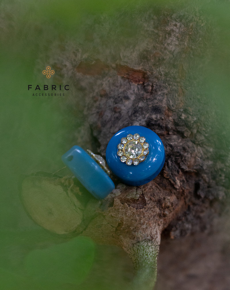 Round Button with rhinestones inserts-Light Blue