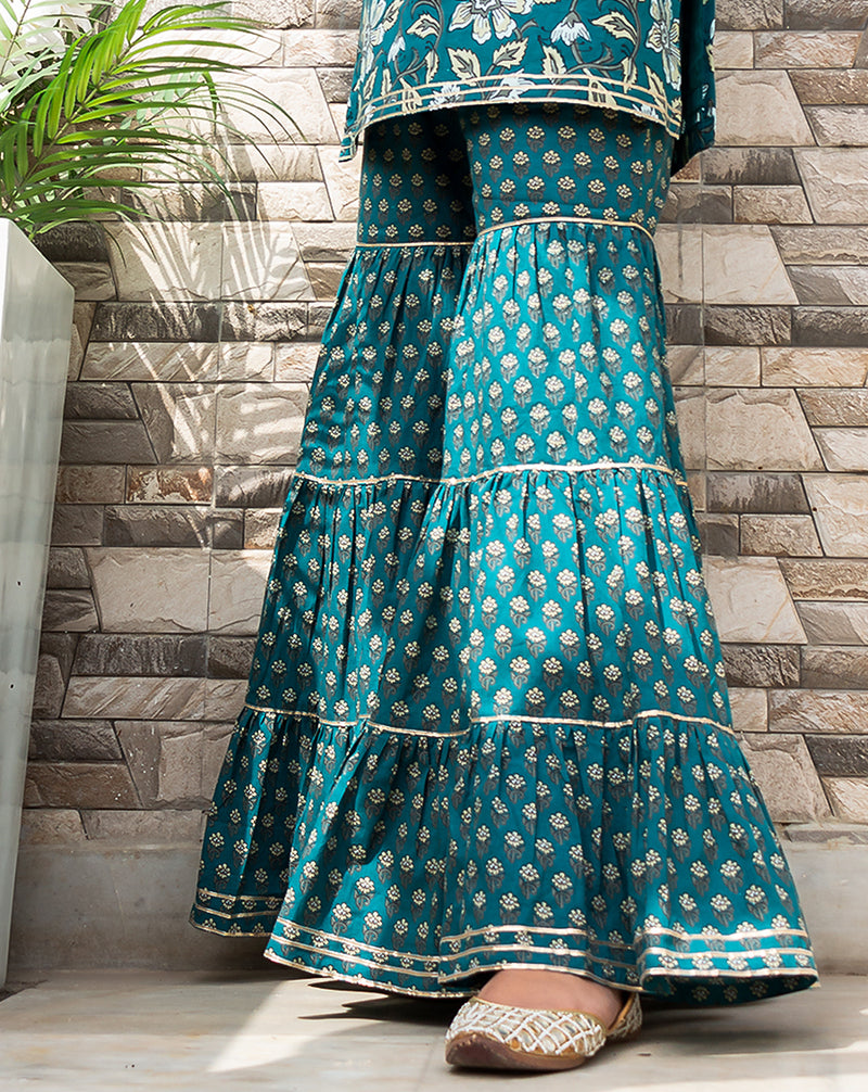 Azure Cotton Block Print Sharara Set