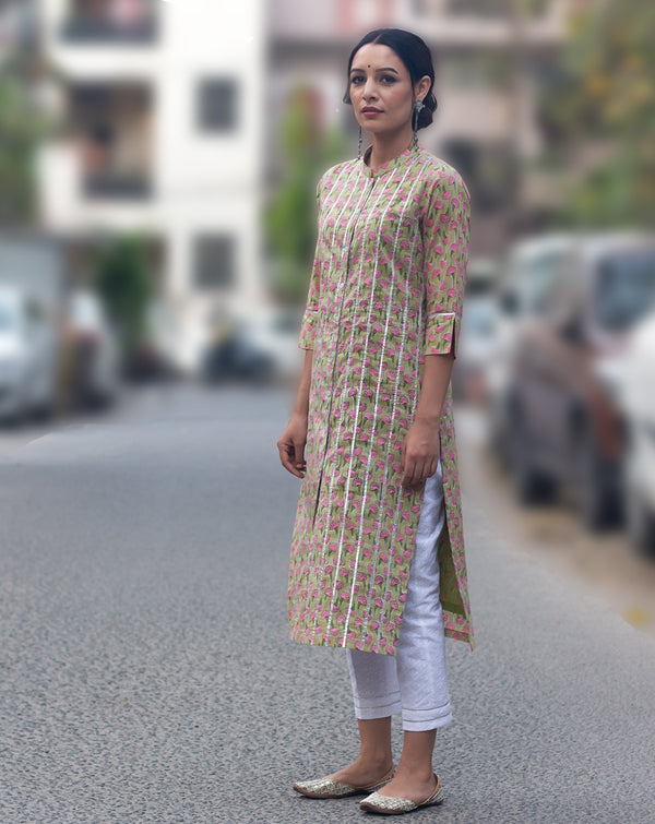 Jade Cotton Block Print Kurta with Narrow Pants