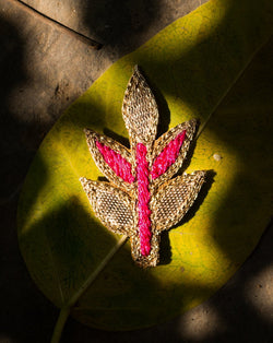 Handmade embroidery Leaf Booti-Pink